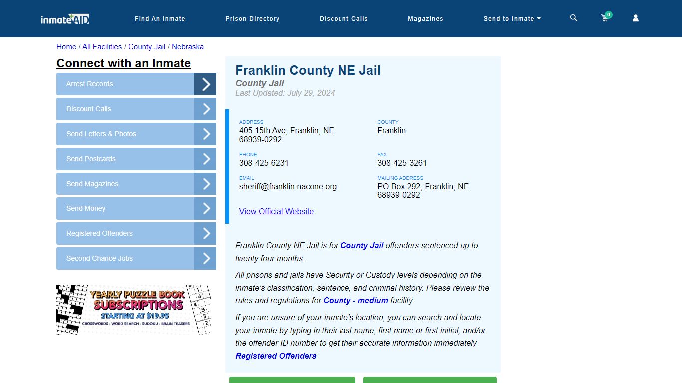 Franklin County NE Jail - Inmate Locator