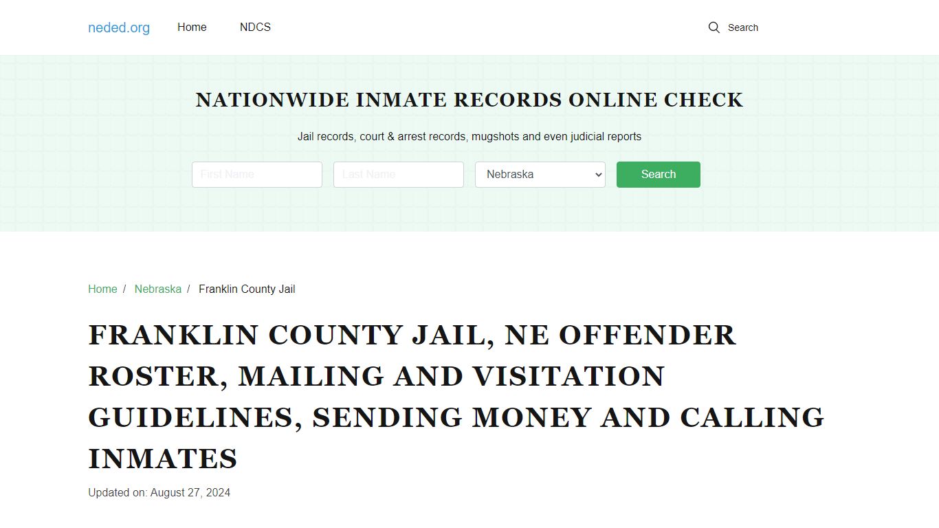 Franklin County Jail, NE: Inmate Search, Visitation & Contact Info